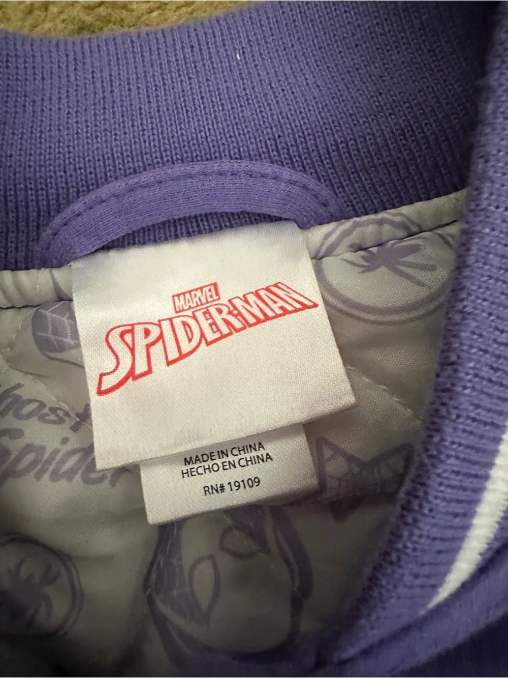Marvel Purple & White Ghost Spider Varsity Jacket for Kids